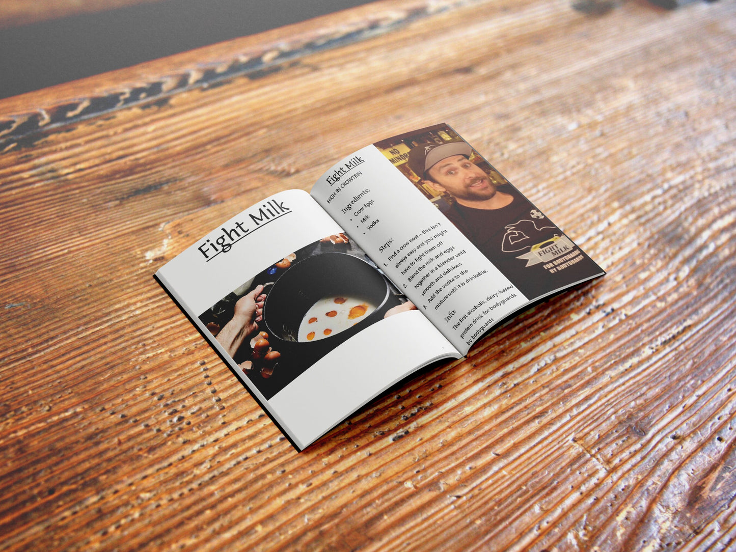 The 'Always Sunny' cookbook lying open on a kitchen counter