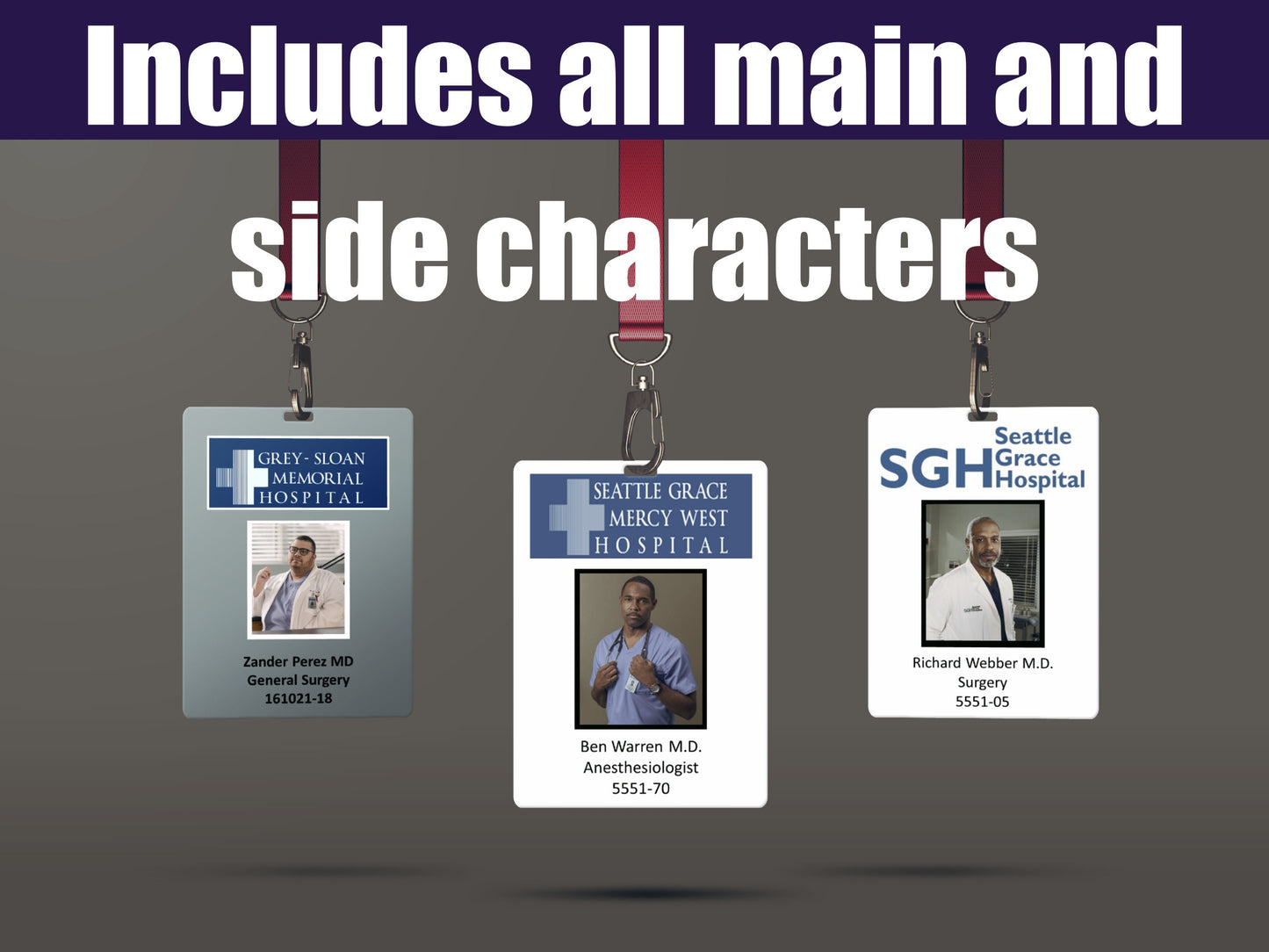 GREY'S ANATOMY ID cards.
