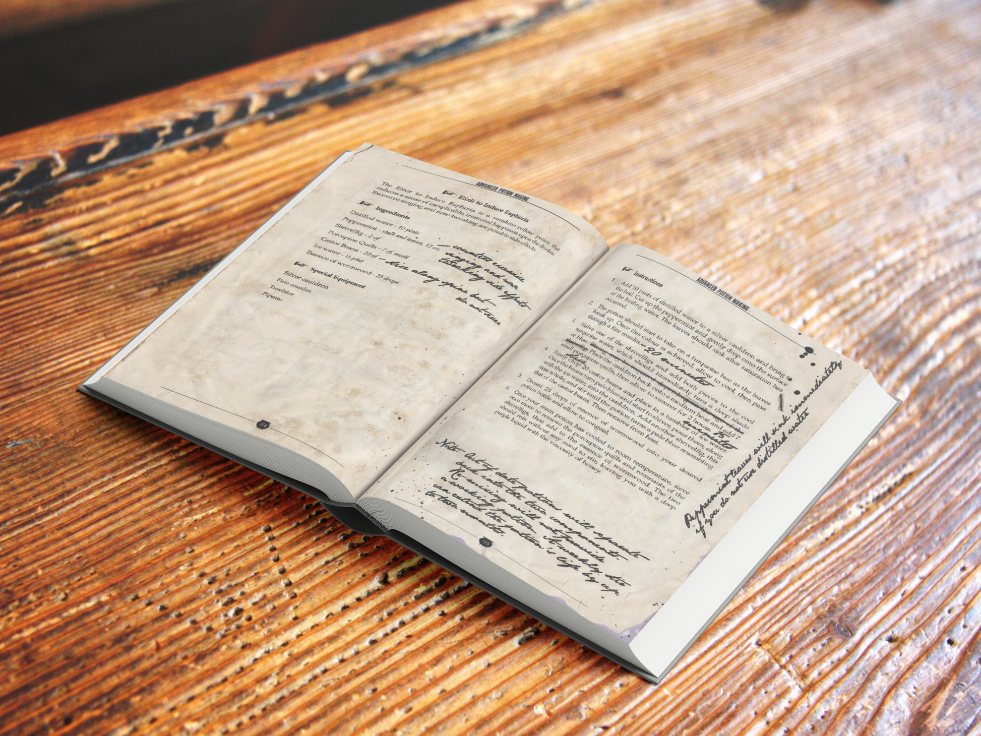 Harry Potter inspired 'Advanced Potion Making' book replica on a wooden background