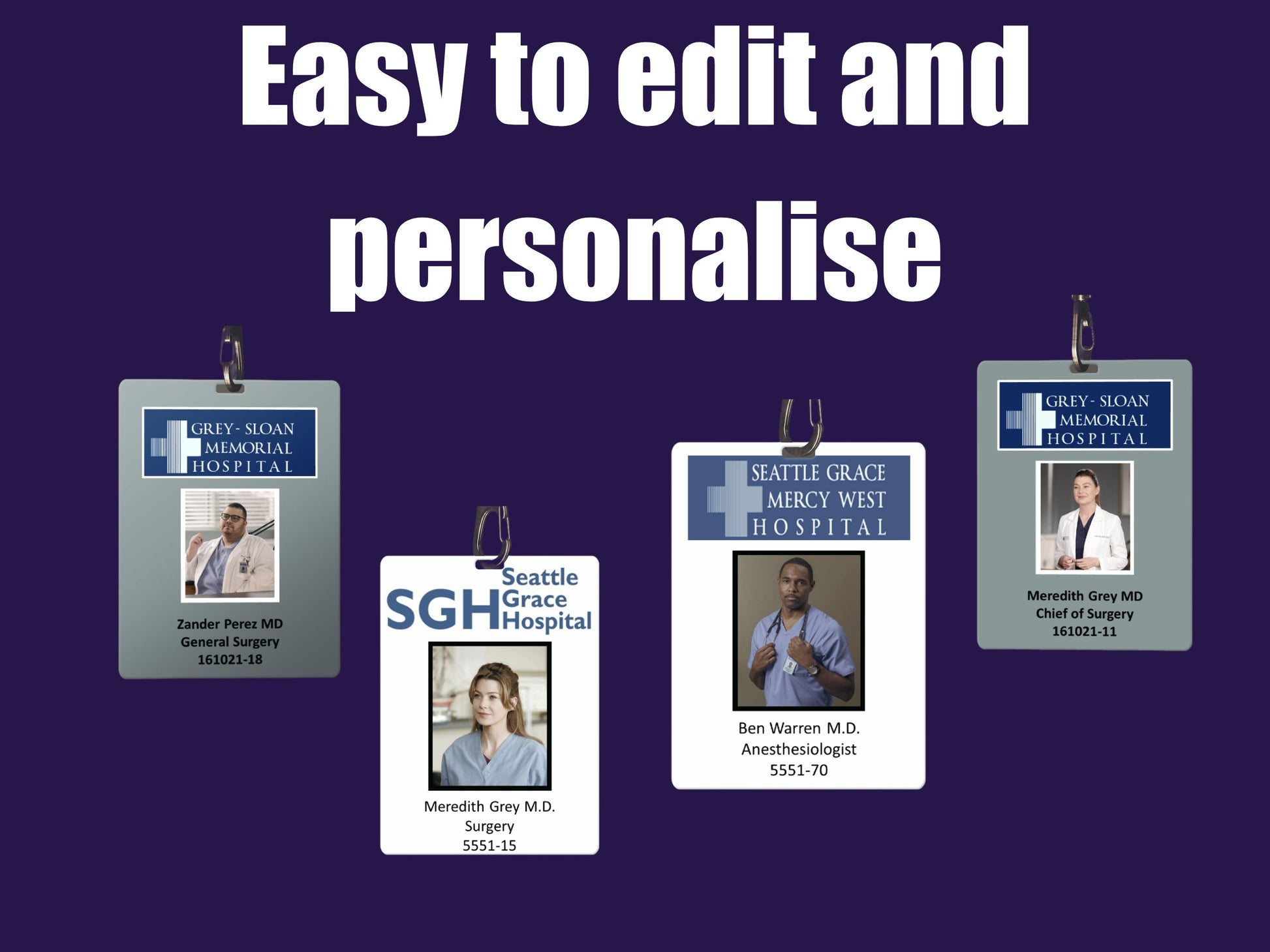 Grey's Anatomy Meredith Grey Sloan Memorial Hospital ID Badge : Office  Products 